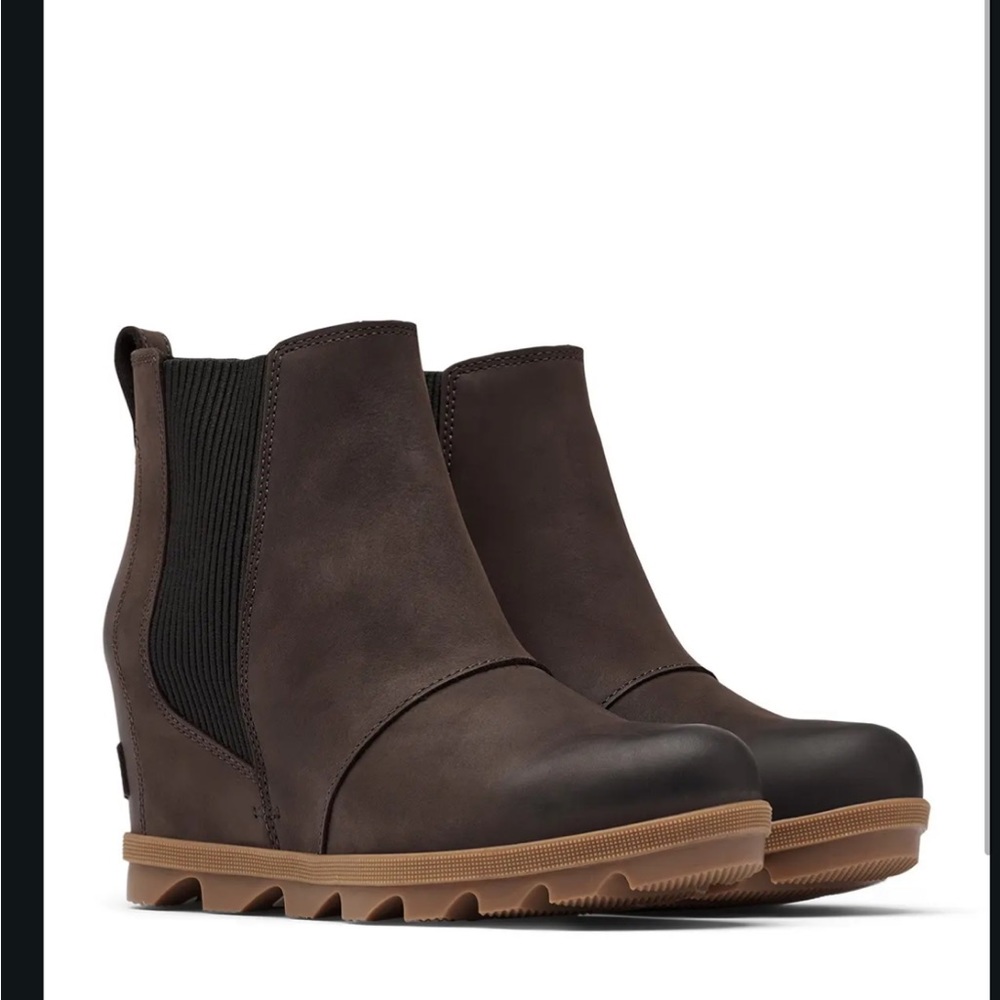 Sorel Joan of Arctic Waterproof Leather Wedge II Chelsea Boot in Blackened Brwn
